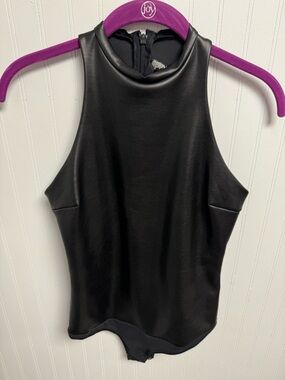 Skims Faux Leather High Neck Thong Bodysuit NWT Onyx Medium